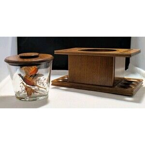 West Virginia Glass Specialty Pheasant Glass Tobacco Humidor 8 Pipe Wooden Rack